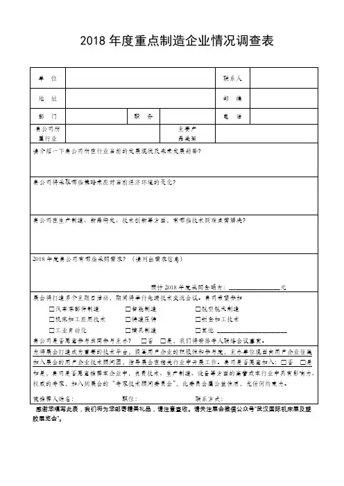 2018重点制造企业情况调查表