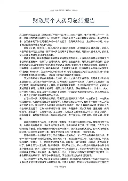 2019年最新财政个人工作总结范文工作总结文档【六篇】
