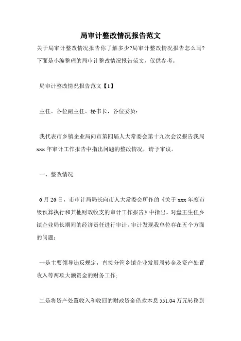 局审计整改情况报告范文