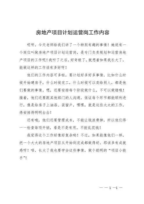 房地产项目计划运营岗工作内容