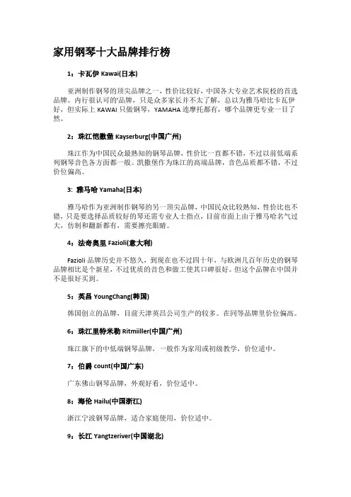家用钢琴十大品牌排行榜