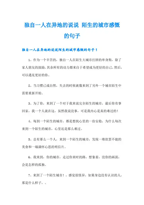 独自一人在异地的说说 陌生的城市感慨的句子