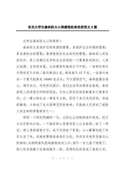 有关大学生森林防火心得感悟经典优质范文5篇
