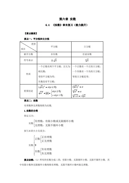 人教版数学七年级下册知识重点与单元测-第六章6-4《实数》章末复习(能力提升)