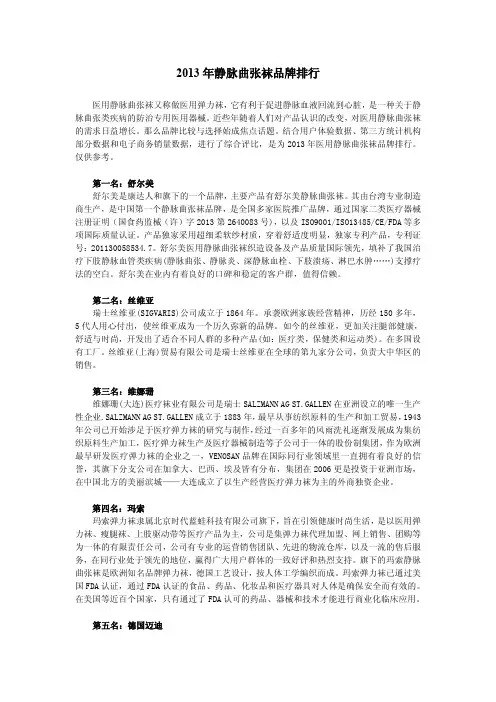 2013年静脉曲张袜品牌排行