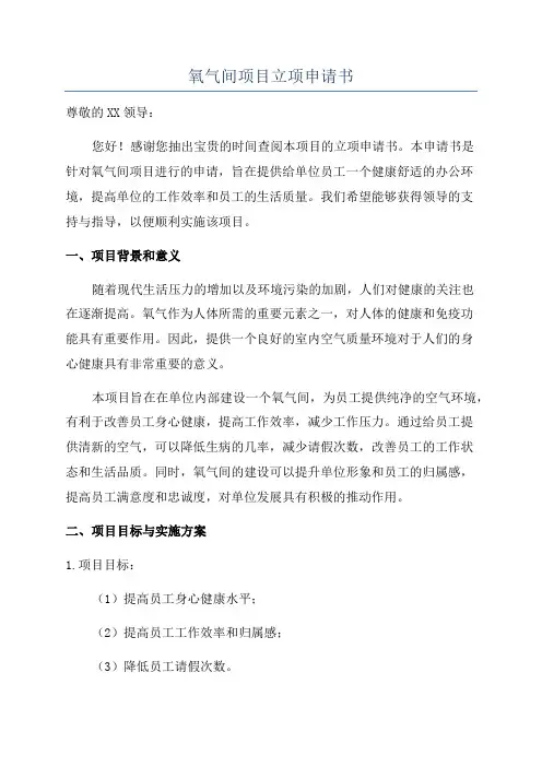 氧气间项目立项申请书