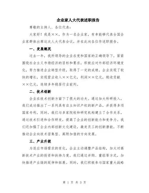 企业家人大代表述职报告