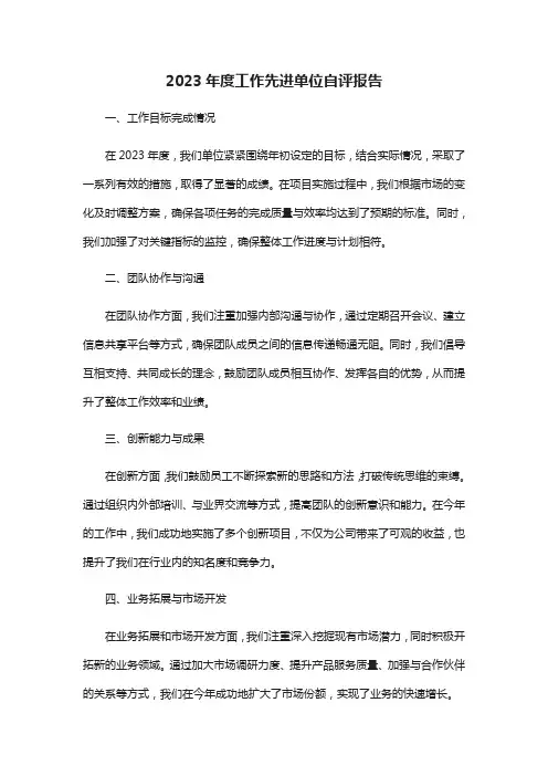 2023年度工作先进单位自评报告