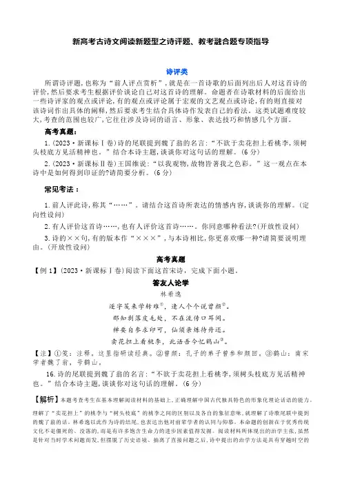 新高考古诗文阅读新题型之诗评题、教考融合题专项指导