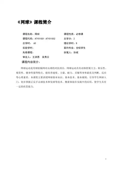 网球课程简介