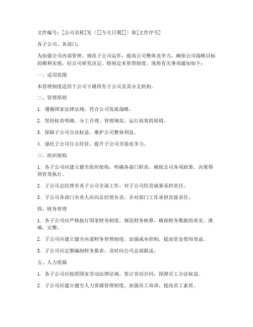 子公司管理制度红头文件