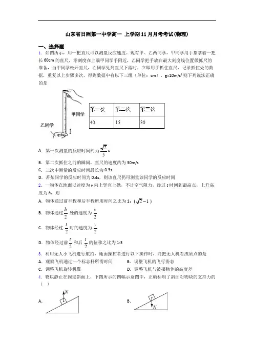 山东省日照第一中学高一 上学期11月月考考试(物理)