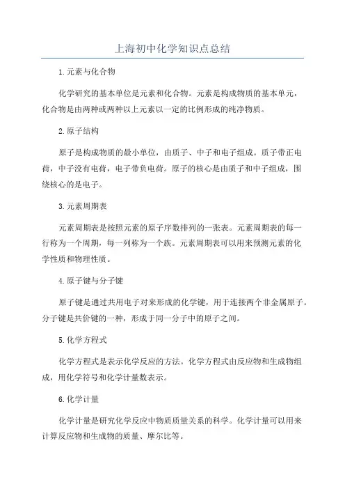 上海初中化学知识点总结