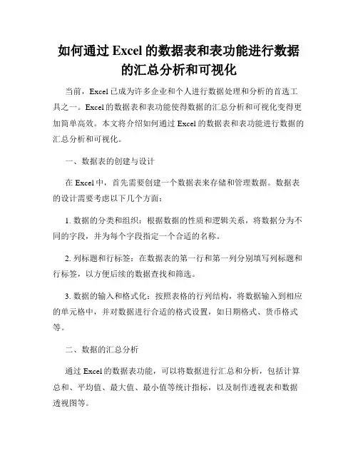 如何通过Excel的数据表和表功能进行数据的汇总分析和可视化