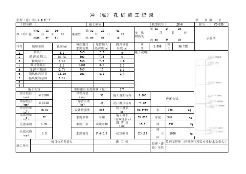 冲孔灌注桩施工记录表