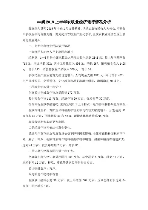 最新---旗2019上半年农牧业经济运行情况分析 精品