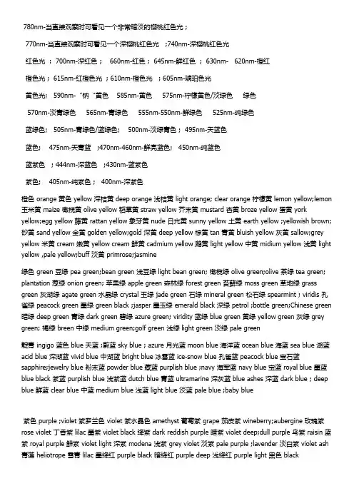 颜色波长及英文名称