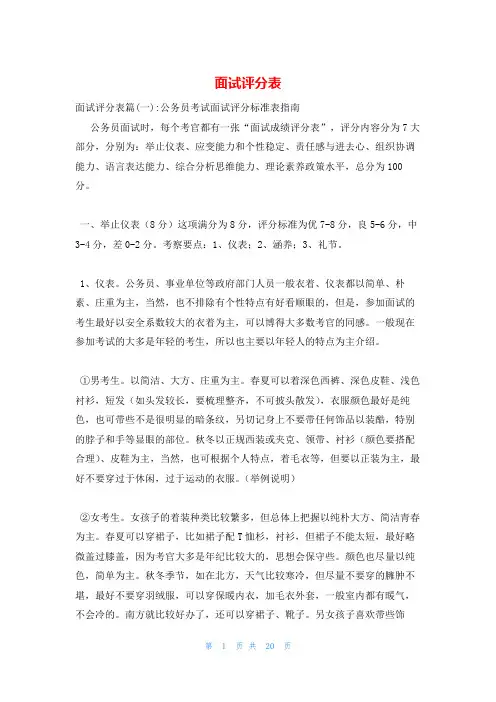 面试评分表
