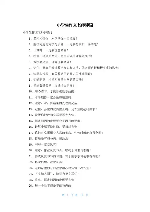 小学生作文老师评语