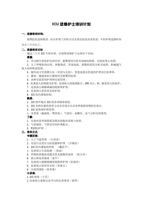 ICU进修护士培训计划