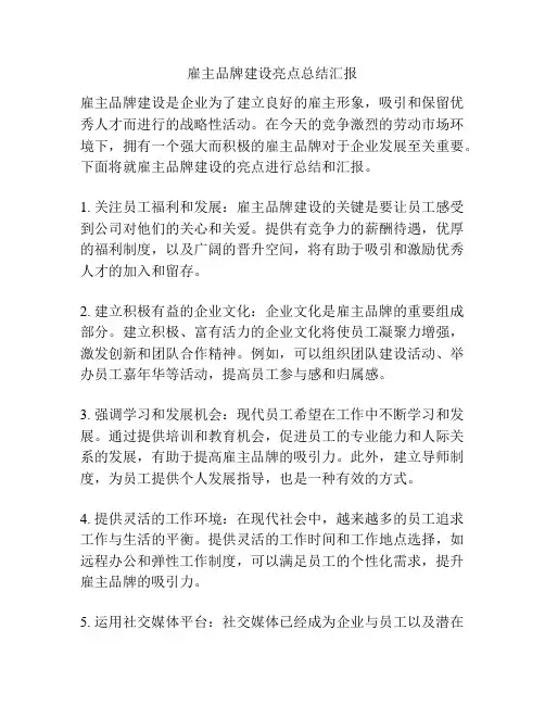 雇主品牌建设亮点总结汇报