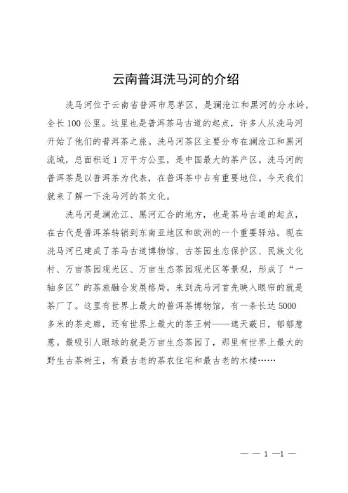 云南普洱洗马河的介绍