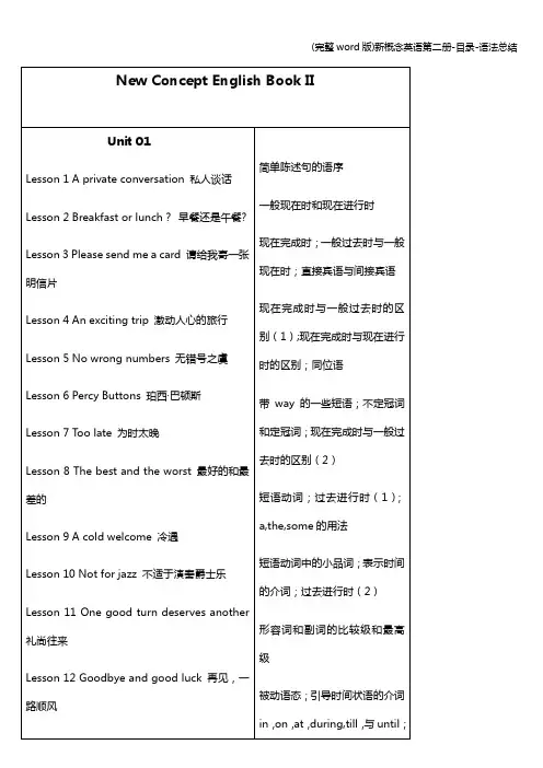 (完整word版)新概念英语第二册-目录-语法总结