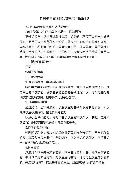 乡村少年宫-科技兴趣小组活动计划