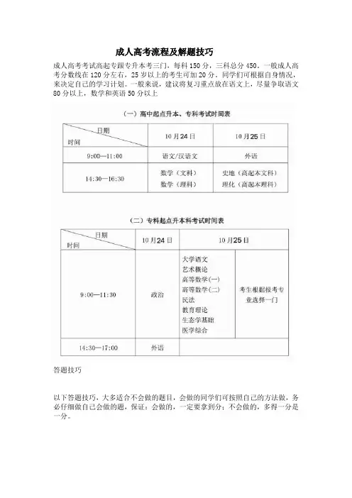 成人考流程及考试小妙招