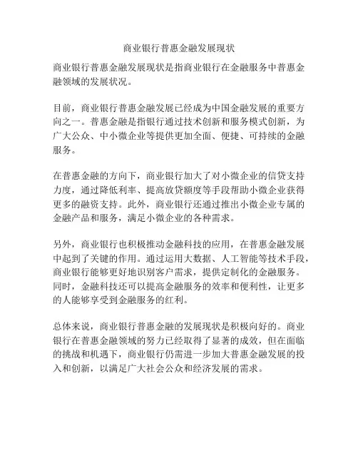 商业银行普惠金融发展现状