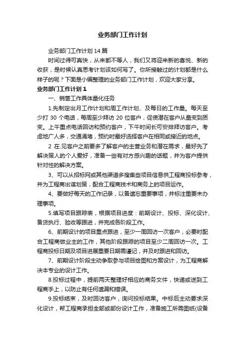 业务部门工作计划
