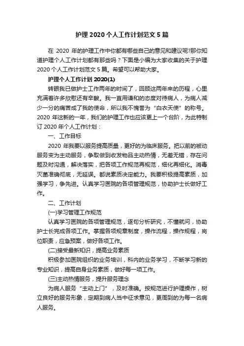 护理2020个人工作计划范文5篇