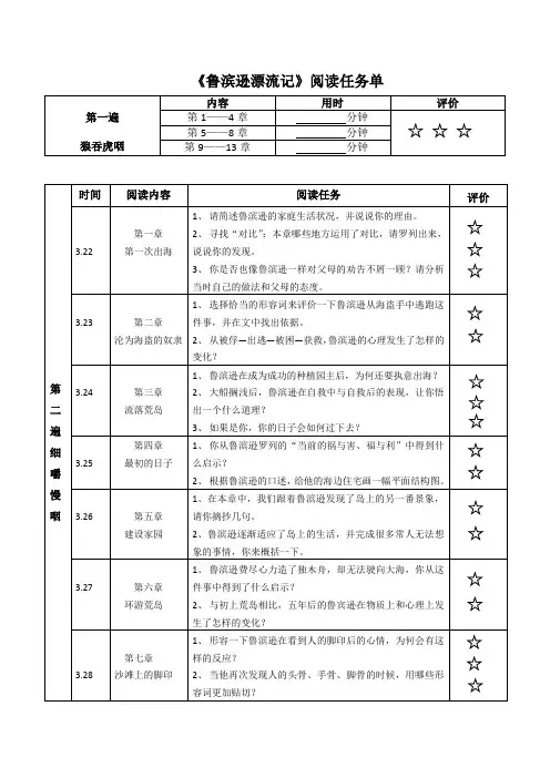2019-4-163鲁宾逊漂流记阅读任务单