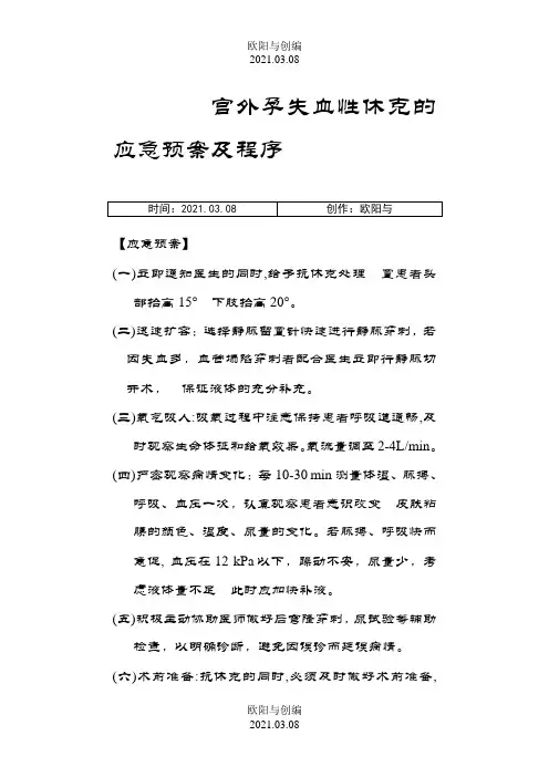 宫外孕失血性休克的应急预案及程序之欧阳与创编