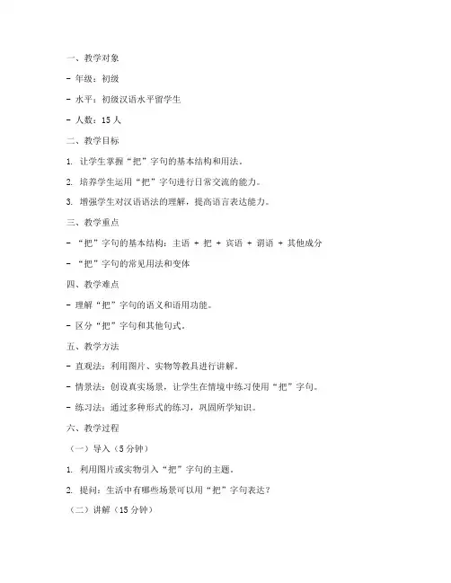 对外汉语教案语法模板范文
