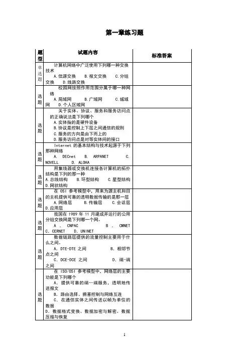 计算机网络第一章练习题