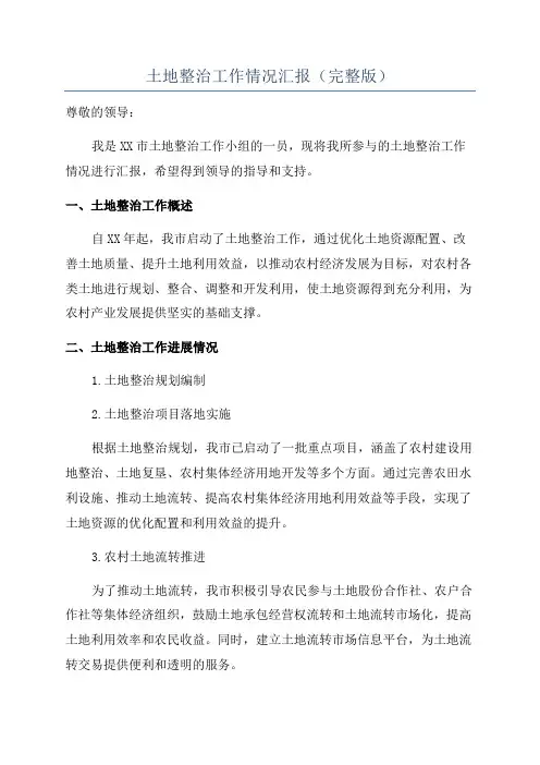 土地整治工作情况汇报(完整版)
