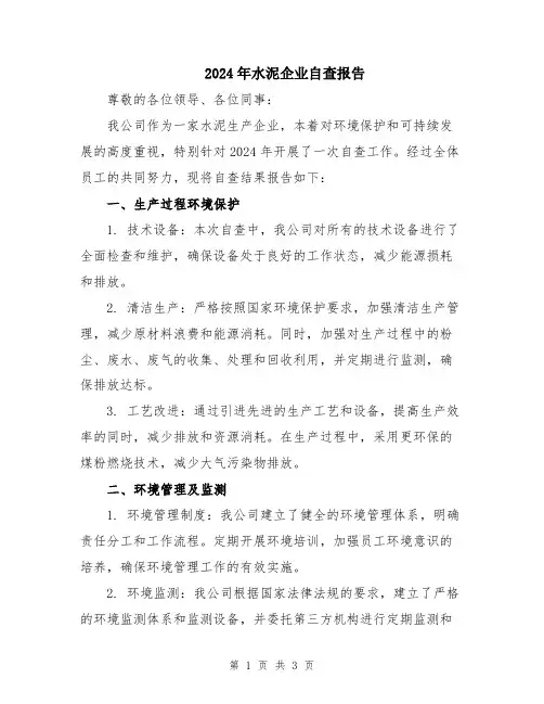 2024年水泥企业自查报告