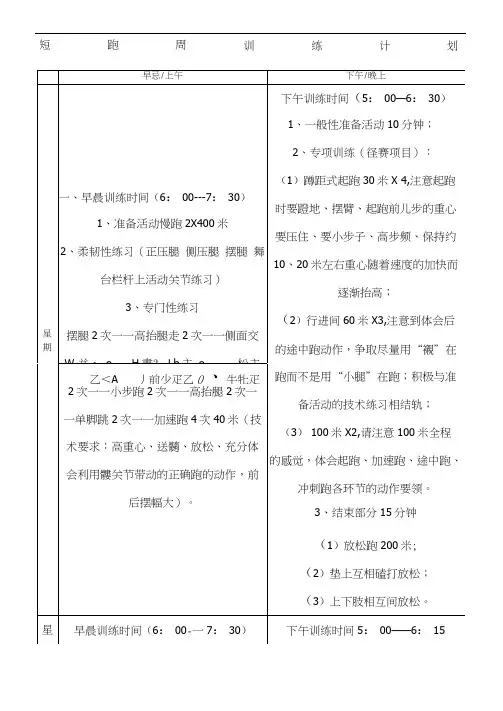 短跑周训练计划表格版