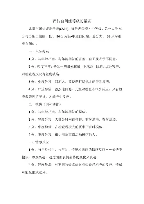 评估自闭症等级的量表