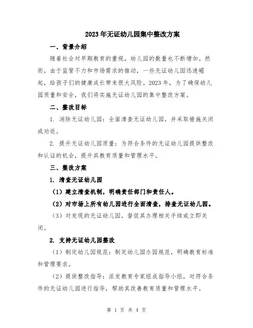 2023年无证幼儿园集中整改方案