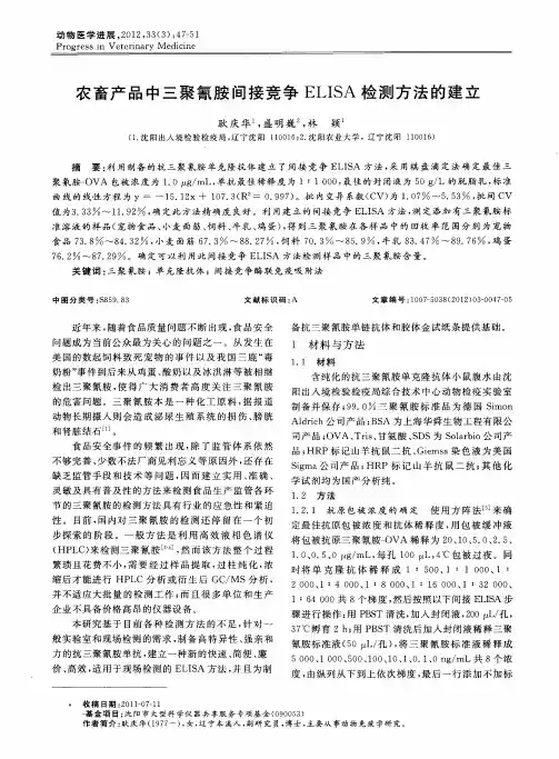 农畜产品中三聚氰胺间接竞争ELISA检测方法的建立