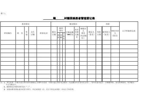 糖尿病管理登记表