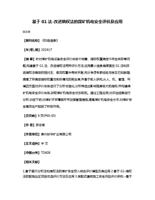 基于G1法-改进熵权法的煤矿机电安全评价及应用