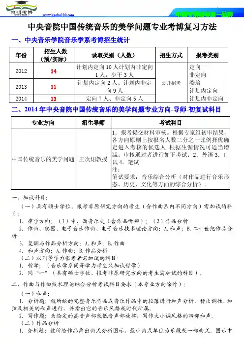 中央音乐学院音乐学系中国传统音乐的美学问题专业考博报录比-复习重点-参考书-分数线-育明考博