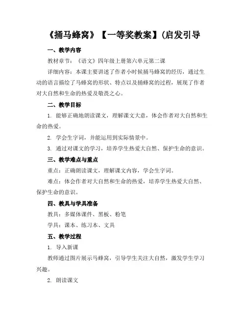 《捅马蜂窝》【一等奖教案】(启发引导