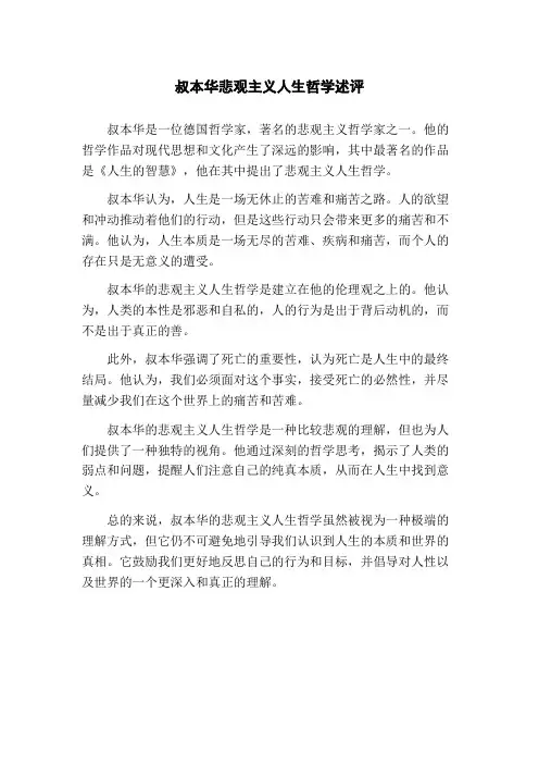 叔本华悲观主义人生哲学述评