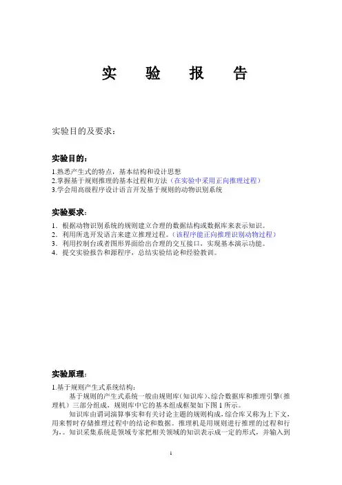 动物识别系统实验报告 人工智能原理及其应用