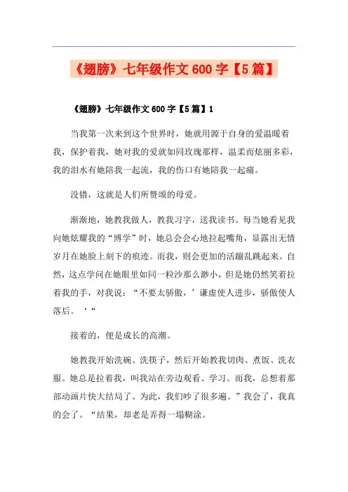 《翅膀》七年级作文600字【5篇】