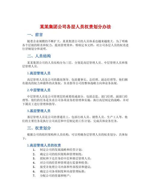 某某集团公司各层人员权责划分办法